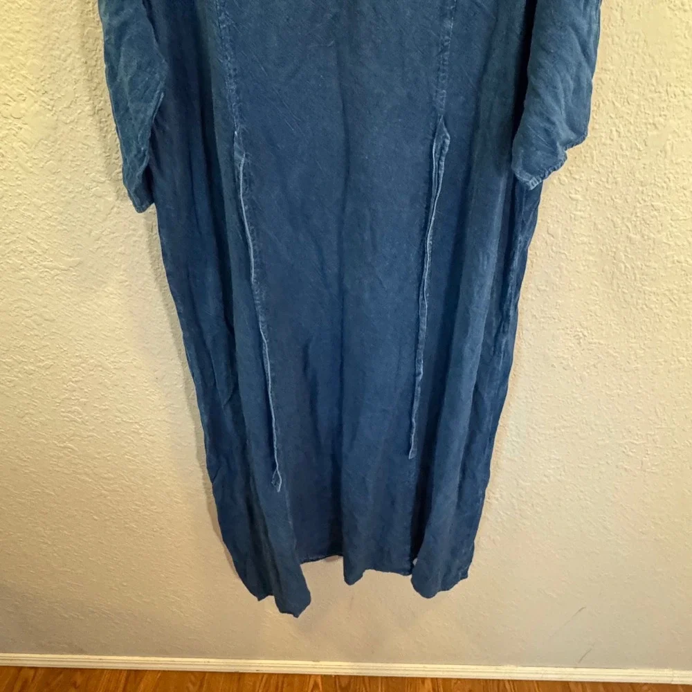 Samantha's Style Shoppe Blue Rayon Embroidered V-Neck Midi Dress Womens 1X Boho